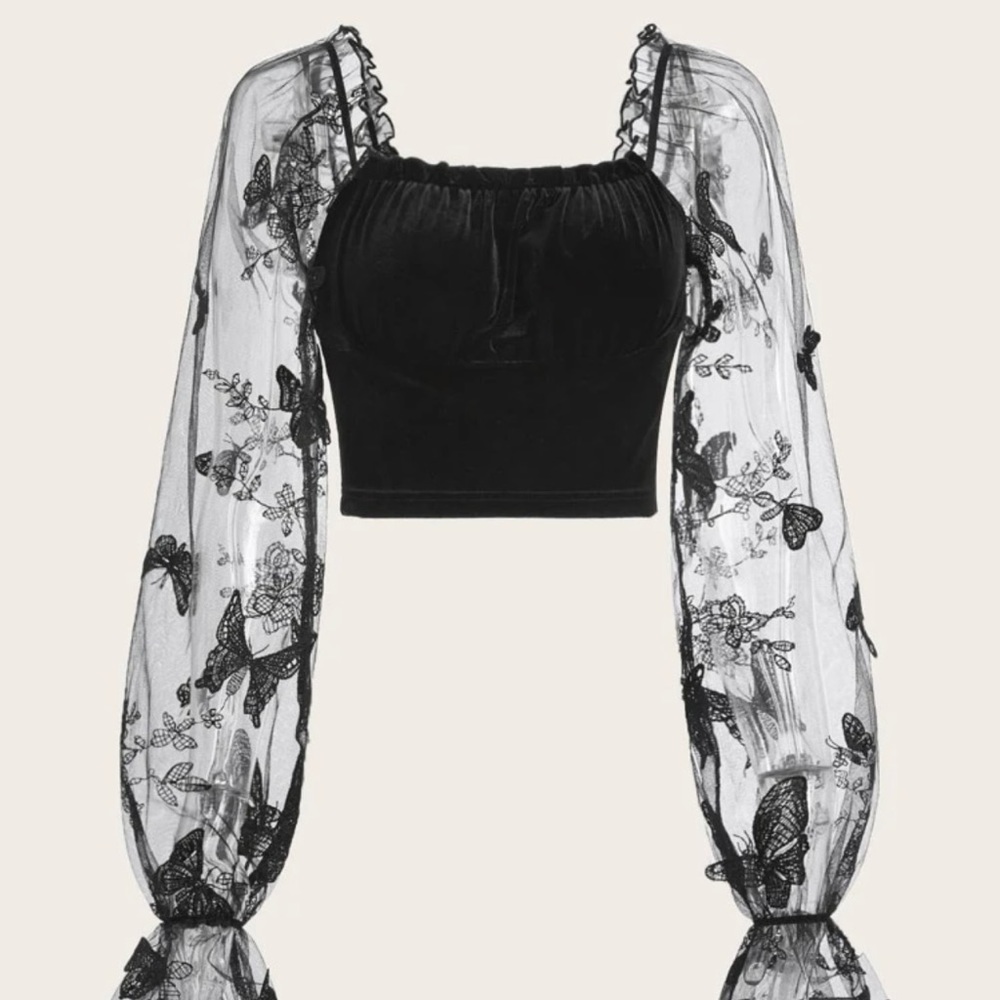 Crop sheer butterfly top